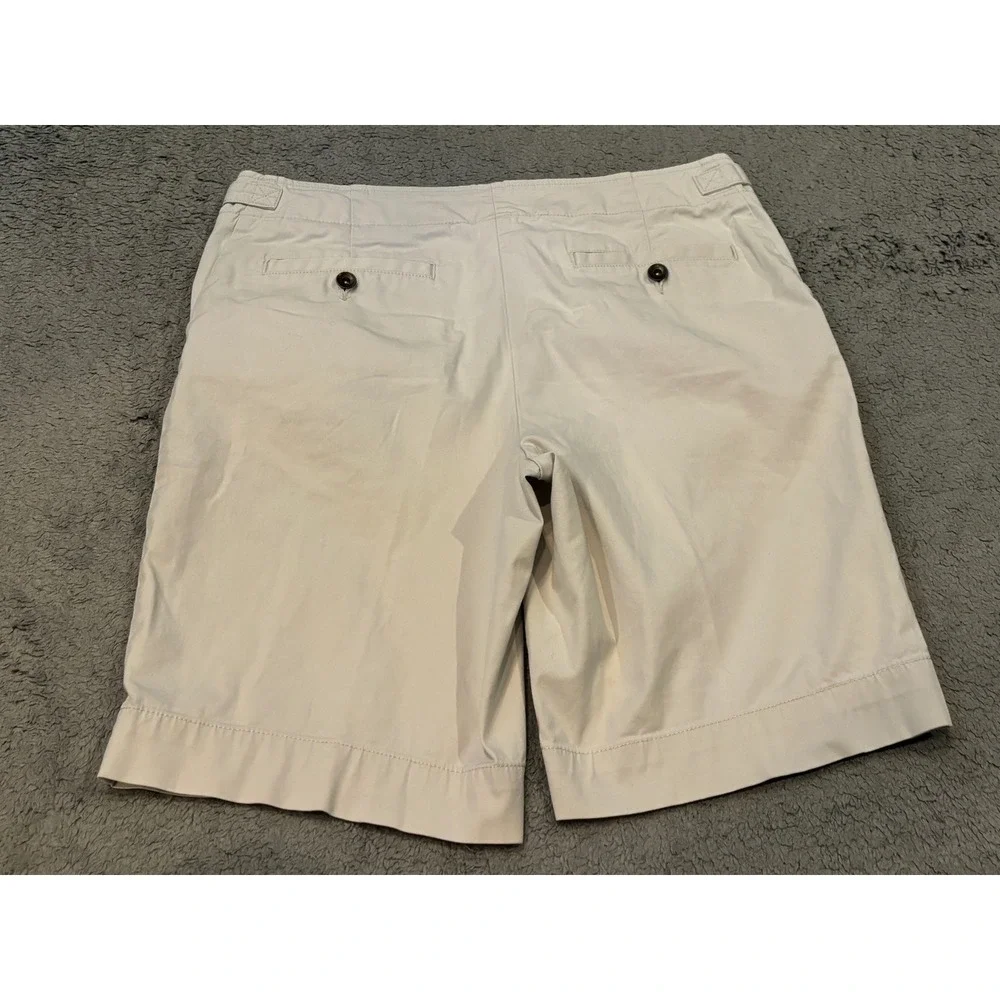 Lands End Fit 1 Chino Shorts Womens 4 Stone Beige Side Buckle Cotton Stretch